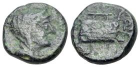 Phoenicia. Arados ? (242-166 BC) Æ (14mm, 3.84g., 6h). Head of Tyche right. R/ Prow r. Cf. BMC 98 var (Prow left).