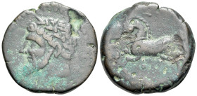 Kings of Numidia, Massinissa or Micipsa (203-148 BC or 148-118 BC). Æ Unit (24mm, 14.37g, 12h). Laureate head l. R/ Horse galloping l.; pellet below. ...