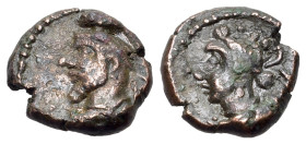 Kings of Elymais. Orodes V (c. 200-250 AD). Æ Drachm (14mm, 3.20g., 12h). Diademed bust l. R/ Bust of Artemis l., wearing low tiara; anchor behind. Va...