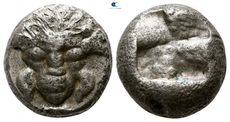Islands off Ionia. Samos 530-500 BC. 
1/3 Stater AR

13mm., 4,57g.

Facing ...