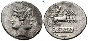 Anonymous 225-214 BC. Uncertain mint. Didrachm (Quadrigatus) AR