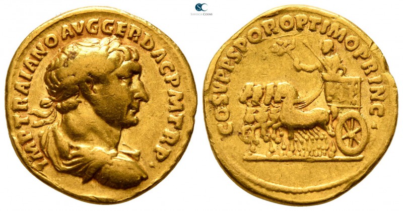 Trajan AD 98-117. Rome
Aureus AV

19mm., 6,91g.

IMP TRAIANO AVG GER DAC P ...