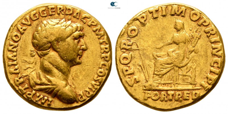 Trajan AD 98-117. Struck AD 113-4. Rome
Aureus AV

18mm., 6,33g.

IMP TRAIA...
