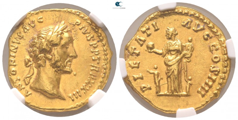 Antoninus Pius AD 138-161. Rome
Aureus AV

18mm., 7,31g.

ANTONINVS AVG PIV...