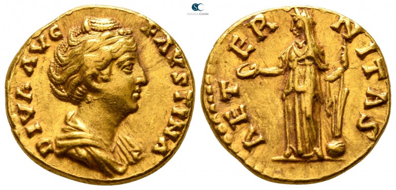 Diva Faustina I AD 140-141. Rome
Aureus AV

18mm., 6.89g.

DIVA AVG FAVSTIN...