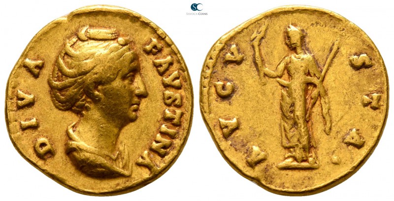 Diva Faustina I AD 140-141. Rome
Aureus AV

18mm., 7,11g.

DIVA FAVSTINA, d...