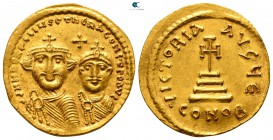 Heraclius with Heraclius Constantine AD 610-641. Struck AD 616-625. Constantinople. 5th officina. Solidus AV