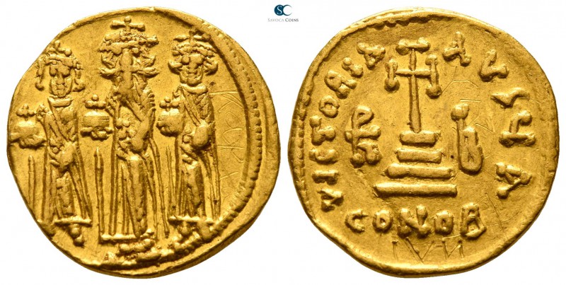 Heraclius, with Heraclius Constantine and Heraclonas AD 610-641. Dated IY 12=AD ...