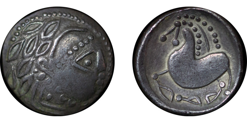 Celtic Tribes, Northern Regions. Bi Tetradrachm. 2nd Century BC. Laureate bust o...