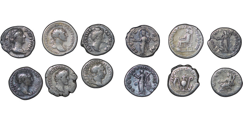 Roman Empire lot of 6 x AR Denarius. Various emporers including Faustina, A.Pius...
