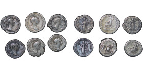 Roman Empire lot of 6 x AR Denarius. Various emporers, Faustina, A.Pius etc. 96-180AD.