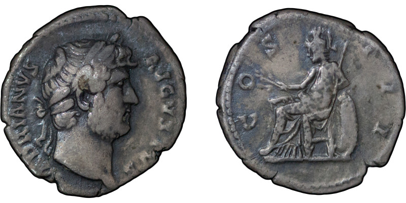 Roman Empire. Hadrian AR Denarius. 126-127AD. HADRIANUS AUGUSTUS around bust rig...