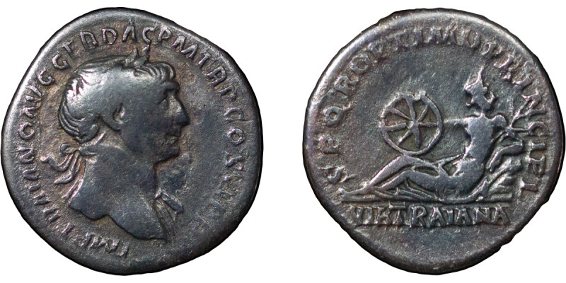 Roman Empire. Trajan AR Denarius "Via Traiana". 108-109AD. IMP TRAIANO AVG GER D...