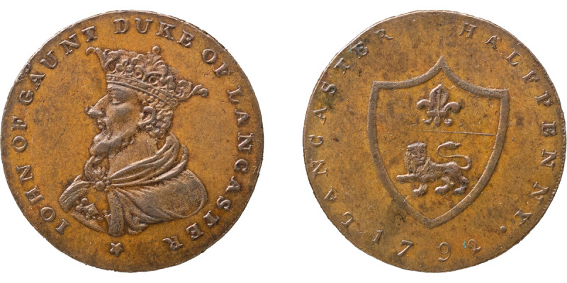 Great Britain. Lancaster CU Halfpenny Token. 1792. IOHN OF GAUNT DUKE OF LANCAST...