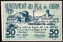 Pla de Cabra, Tarragona. Ayuntamiento. 10 de septiembre de 1937. 50 céntimos