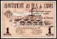 Pla de Cabra, Tarragona. Ayuntamiento. 10 de septiembre de 1937. 1 peseta