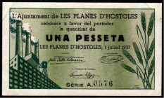 Planes d`Hostoles, Les, Girona. Ayuntamiento. 1 de julio de 1937. 1 peseta