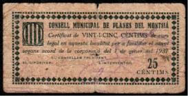 Planes de Montsiá, Tarragona. Consejo Municipal. Enero de 1937. 25 céntimos