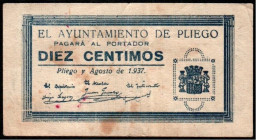 Pliego, Murcia. Ayuntamiento. Marzo de 1937. 10 céntimos. Algo escaso