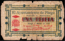 Pliego, Murcia. Ayuntamiento. Marzo de 1937. 1 peseta. Algo escaso