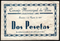Plou, Teruel. Consejo Municipal. 1 de agosto de 1937. 2 pesetas. Raro