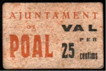 Poal, Lleida. Ayuntamiento. 25 céntimos