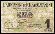 Pobla de Claramunt, Barcelona. Ayuntamiento. 1 peseta. Numeración no alta