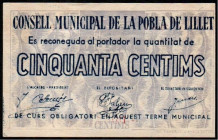 Pobla de Lillet, La, Barcelona. Consejo Municipal. 50 céntimos