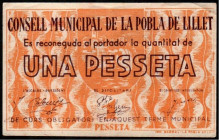 Pobla de Lillet, La, Barcelona. Consejo Municipal. 1 peseta