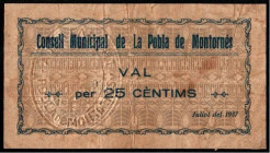 Pobla de Montornés, Tarragona. Consejo Municipal. Julio de 1937. 25 céntimos