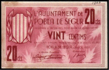 Pobla de Segur, Lleida. Ayuntamiento. Julio de 1937. 20 céntimos