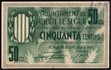 Pobla de Segur, Lleida. Ayuntamiento. Julio de 1937. 50 céntimos