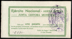 Pobla de Segur, Lleida. Ejército Nacional. Junta Gestora Municipal. 7 de abril de 1938. 1 peseta