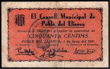 Pobla del Llierca, Girona. Consejo Municipal. 1 de junio de 1937. 50 céntimos