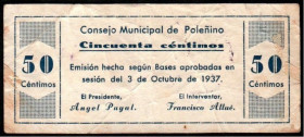 Poleñino, Huesca. Consejo Municipal. Octubre de 1937. 50 céntimos