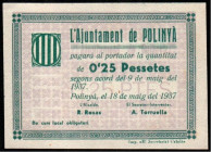 Polinyà, Barcelona. Ayuntamiento. 18 de mayo de 1937. 25 céntimos