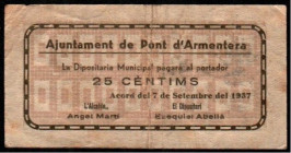 Pon’t D’Armentera, Tarragona. Ayuntamiento. 1937. 25 céntimos