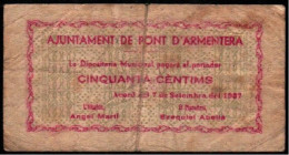 Pon’t D’Armentera, Tarragona. Ayuntamiento. 1937. 50 céntimos