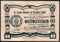 Porcuna, Jaén. Frente Popular. 1 de septiembre de 1937. 1 peseta