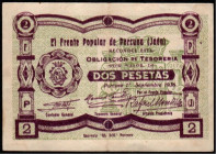 Porcuna, Jaén. Frente Popular. 1 de septiembre de 1937. 2 pesetas
