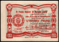 Porcuna, Jaén. Frente Popular. 1 de septiembre de 1937. 25 pesetas