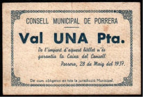 Porrera, Tarragona. Consejo Municipal. 28 de mayo de 1937. 1 peseta. Escaso