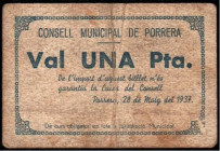 Porrera, Tarragona. Consejo Municipal. 28 de mayo de 1937. 1 peseta. Escaso