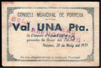 Porrera, Tarragona. Consejo Municipal. 28 de mayo de 1937. 1 peseta. Escaso