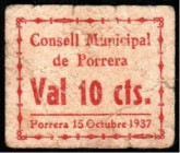 Porrera, Tarragona. Consejo Municipal. 15 de octubre de 1937. 10 céntimos. Muy escaso