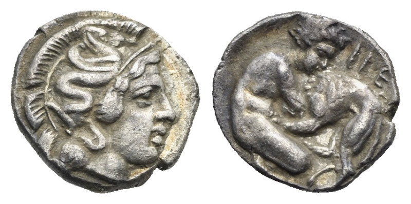Lucania. Heraclea. Diobol. Circa 432-420 BC (Silver, 11.43 mm, 1.09 g). Helmeted...