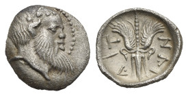 Sicily. Aitna-Inessa. Litra. Circa 470-450 BC (Silver, 11.04 mm, 0.64 g). Bald and bearded head of Silenos right, wearing ivy wreath. Rev. ΑΙΤ - ΝΑΙ, ...