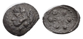 Sicily. Entella. Hemilitron or Hexonkion. Circa 430-420 BC (Silver, 9.57 mm, 0.28 g). Head of Herakles left, wearing lion skin headdress. Rev. ENT, Ci...