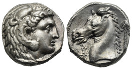 Sicily. Entella (?). Tetradrachm. Punic occupation, circa 300-289 BC (Silver, 23.50 mm, 16.15 g). Head of Herakles right, wearing lion skin headdress....