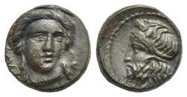 Sicily. Gela. Tetras (?). Circa 315-310 BC (Bronze, 12.41 mm, 2.64 g). ΓΕΛΩI - [ΩΝ], Wreathed head of Demeter facing slightly right. Rev. Wreathed hea...